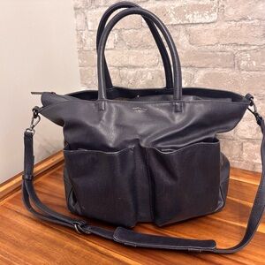 Navy Vegan Leather Tote Bag